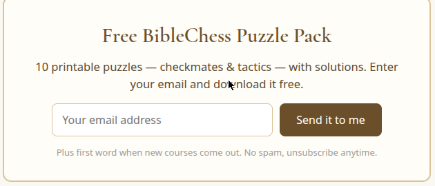 The free BibleChess Puzzle Pack: 10 printable puzzles, checkmates and tactics, with solutions